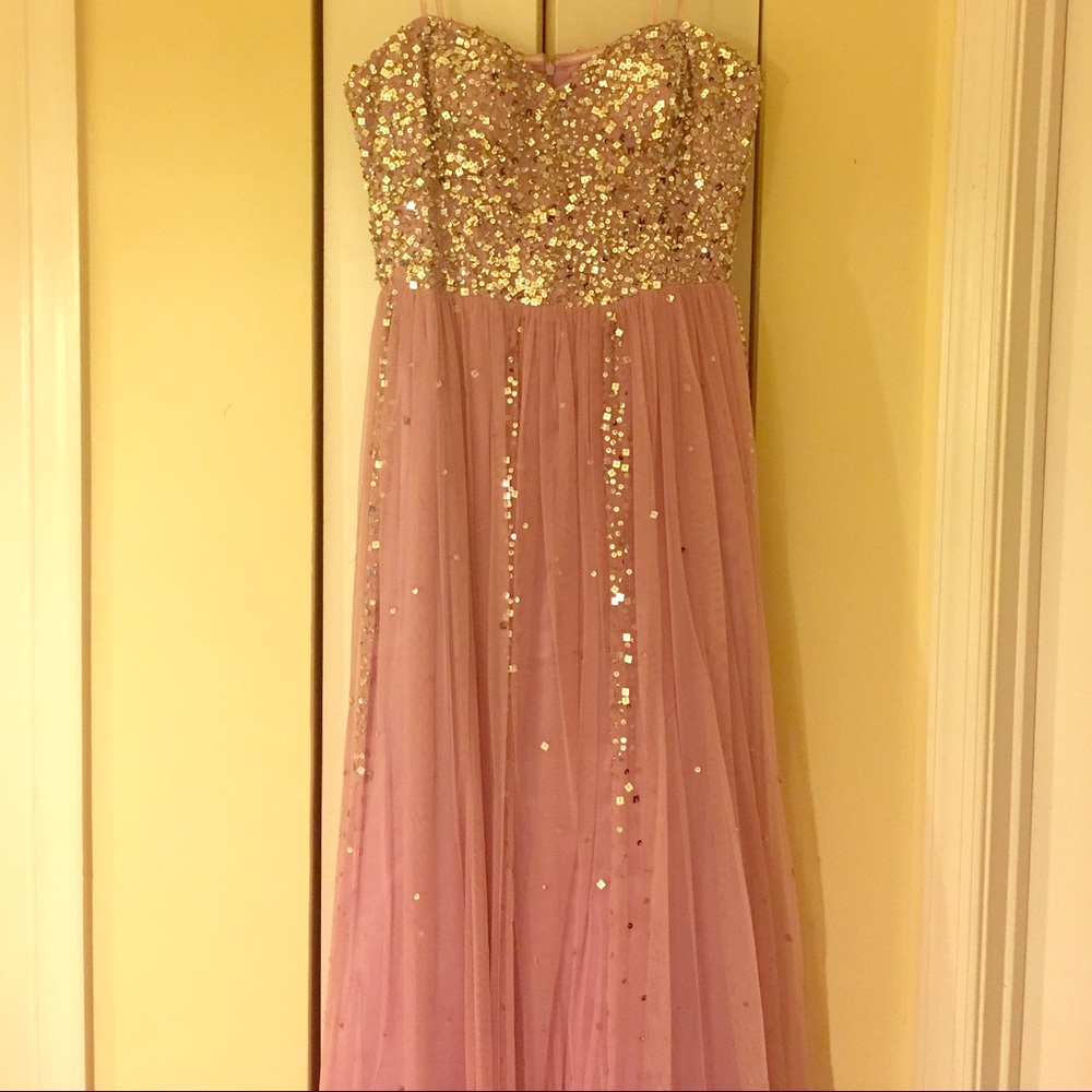Lilac tulle and sequin strapless dress